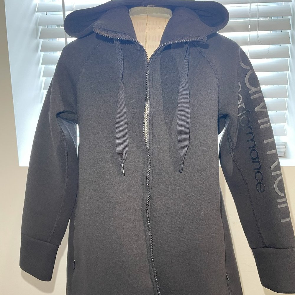 JA7027- Calvin Klein Performance Full‑Zip Hoodie  Black  Stretch  Size Medium